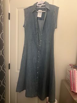 Sleeveless Denim Midi Button-Down Dress