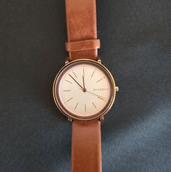 Skagen Hald Rose Gold-Tone Watch (SKW2488) – Brown Leather Strap, New Battery
