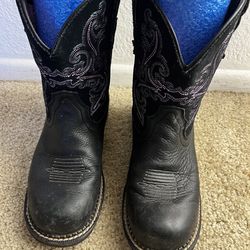 Ariat Fatboy Women’s 8.5 C – Western Boots Purple Embroidered Black Leather. 1476