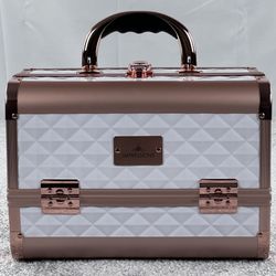 Impressions Vanity SlayCase Travel Makeup Vanity With Mirror White & Rose Gold Studded New!