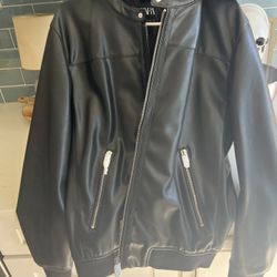 Zara Leather Jacket With Soft Hood Size Xl 