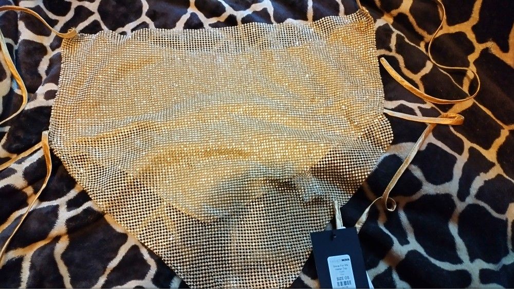 Gold And Heavy Tie Around Halter Top