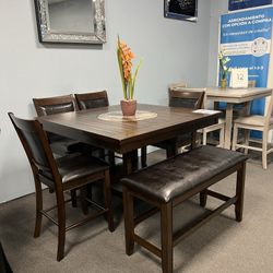 6PC Counter Height Dining Table Set w/ Lazy Susan 