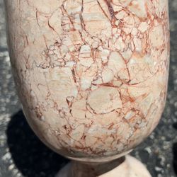 Vintage Pink Gray Onyx Marble Stone Carved Goblet 7.75”