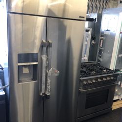 Dacor 42” Stainless Steel Side By Side Built In Refrigerator Dacor 36” Stainless Steel Gas Range Stove 