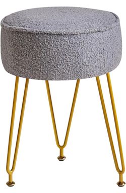 Round Boucle Ottoman Stool with Gold Hairpin Legs