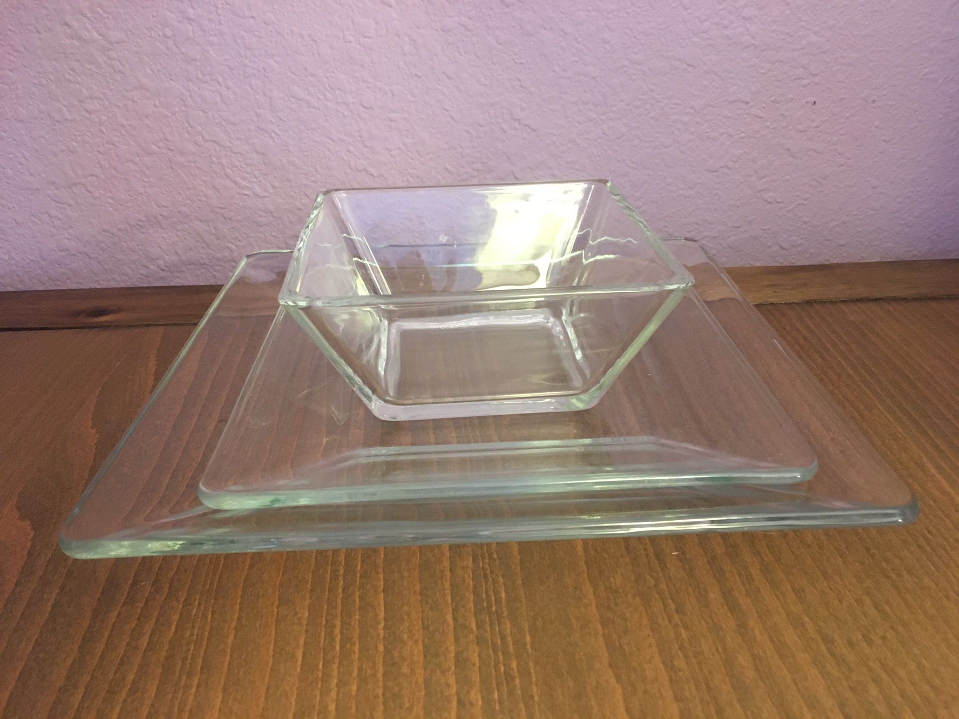 Clear Glass Square Plates and Bowls