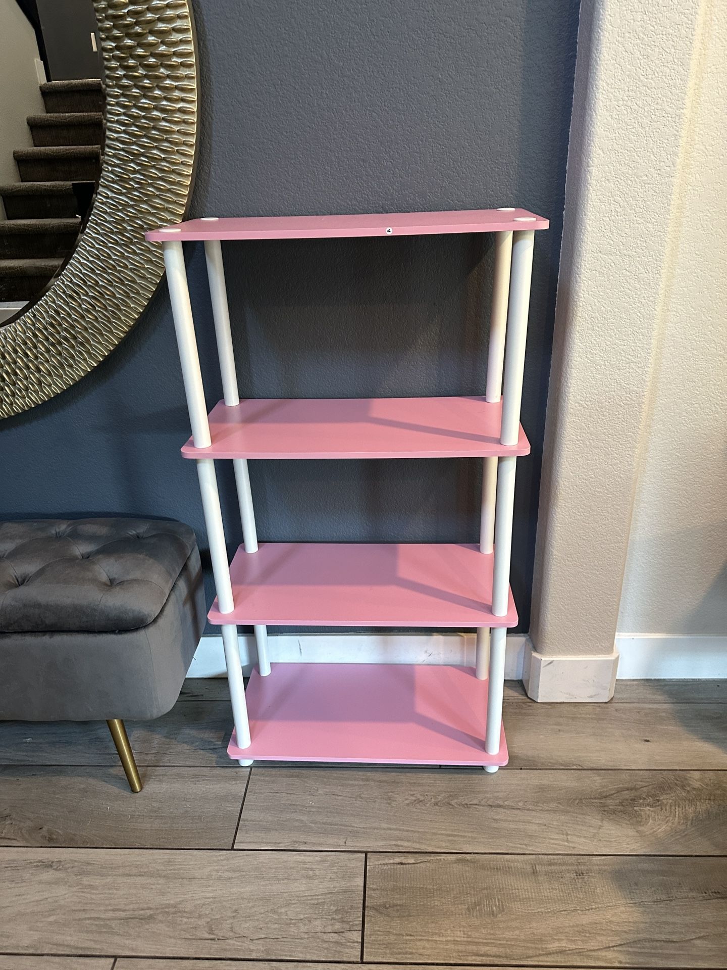 Useful Pink White Shelf Bookshelf Rack 4-Tier For Bedroom Office Storage
