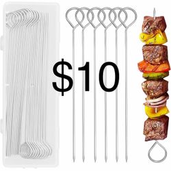 20 PCS 8 Inch Stainless Steel BBQ Kabob Skewers with Storage Box, PEOUWNES Metal Kebob Sticks Reusable Grilling Skewers for Turkey, Shrimp, Chicken, F