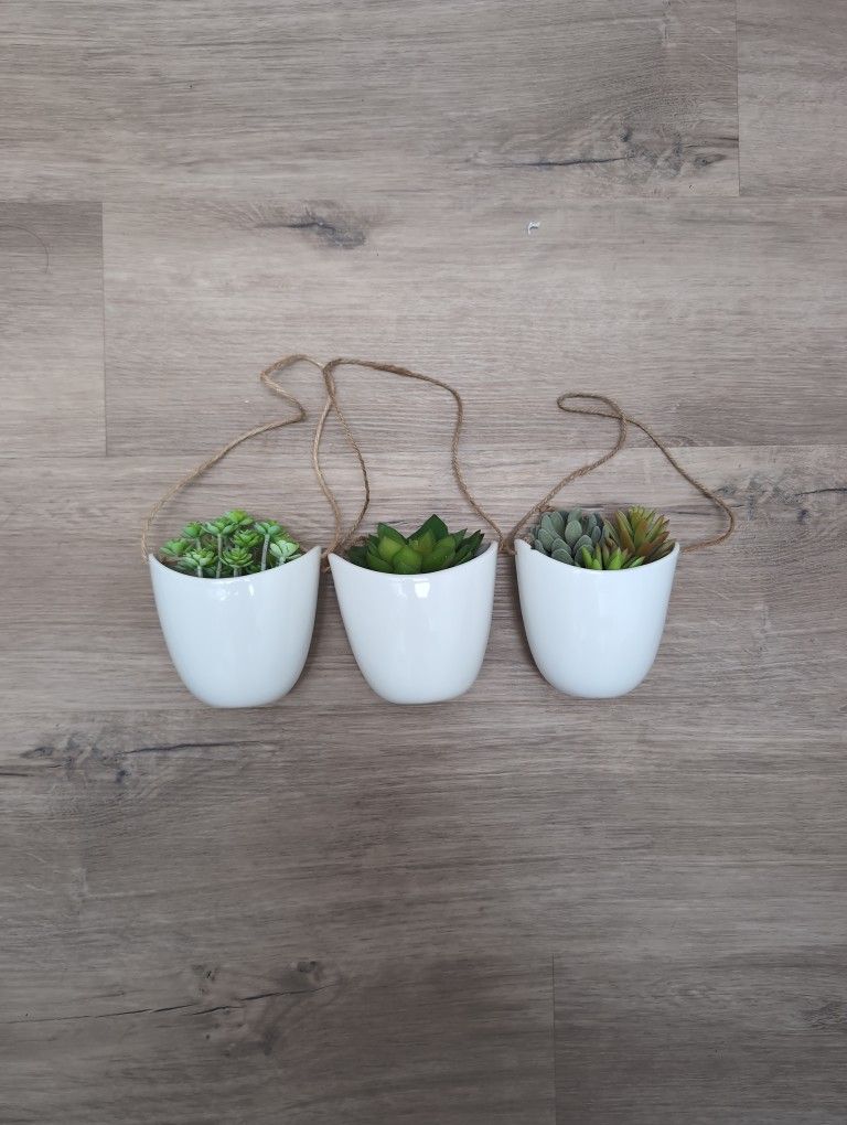 Hanging Vases With Fake Succulents