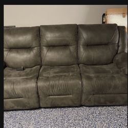Gray Microfiber Power-Reclining Couch