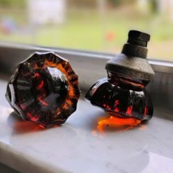 Vintage Rootbeer Amber Glass/Brass Door Knobs