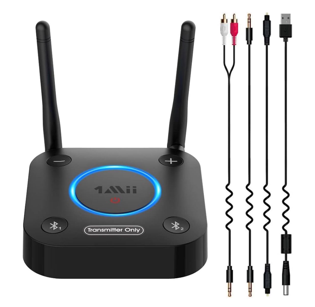 1Mii B06TX Bluetooth 5.2 Transmitter for TV to Wireless Headphone/Speaker, Bluetooth Adapter for TV w/Volume Control, AUX/RCA/Optical/Coaxial Audio In