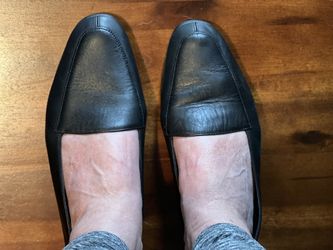 WOMENS BLACK LEATHER PARTNERS LOAFERS COMFORT CAREER FLAT HEELS SHOES SIZE 8M