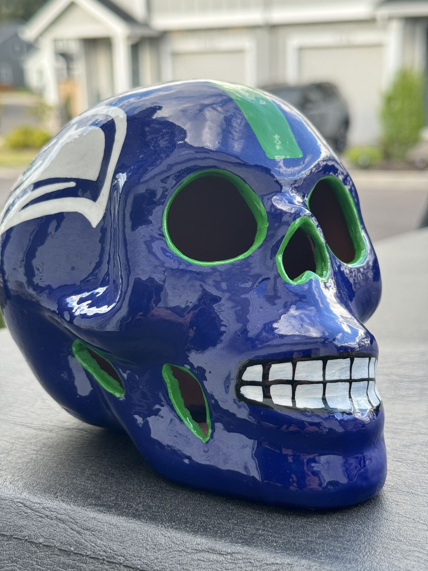 Hand Painted Ceramic Seahawk “helmet” Skull