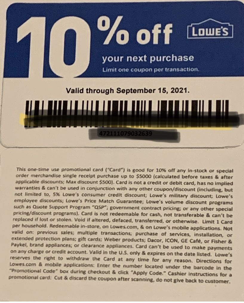 10% Competitors Coupon for used at Home Depot (Not Lowe’s)