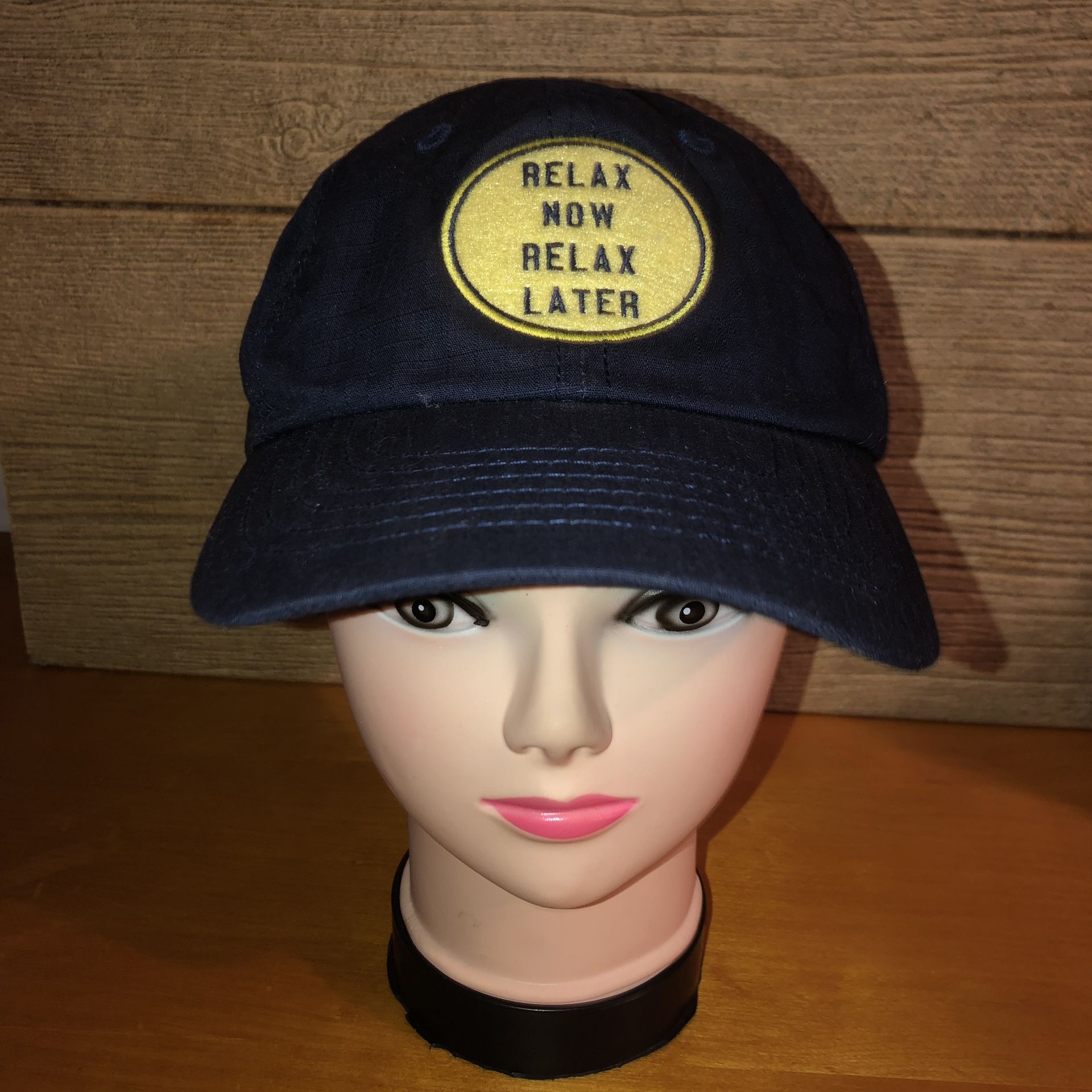 Nwt Tommy Bahama navy & yellow RELAX NOW RELAX LATER adjustable hat with Tommy Bahama’s Cool Operations recipe inside🍹