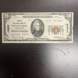 1929 $20 Wilkes Bare Pennsylvania 
