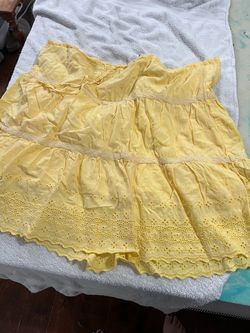 Yellow Eyelet Tiered Mini Skirt