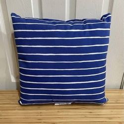 New 17” Blue & White Patio Throw Pillow Back Cushion Striped Outdoor