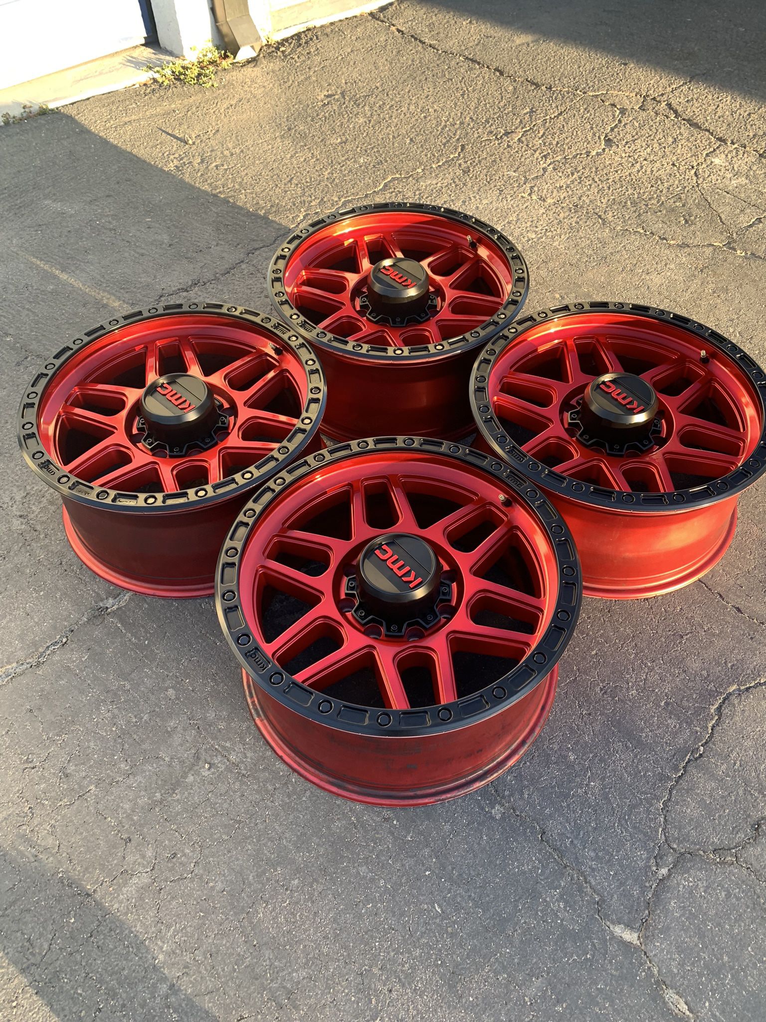 Like New 20” Candy Red Ford F250 350 KMC KM544 Mesa Wheels Rims Rines With Sensors  8x170
