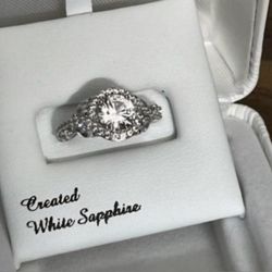 New Sterling Silver Lab-Created White Sapphire Ring,  Size 6  & 6 Pics Up Or Best Offer  Price Is On It Never Worn Pick Up Only In Fall River Mass  