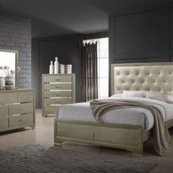 5 PC Bedroom Set Metallic Champagne 