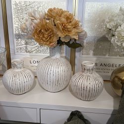 Set Of 3 Decorative Vases  Pottery 