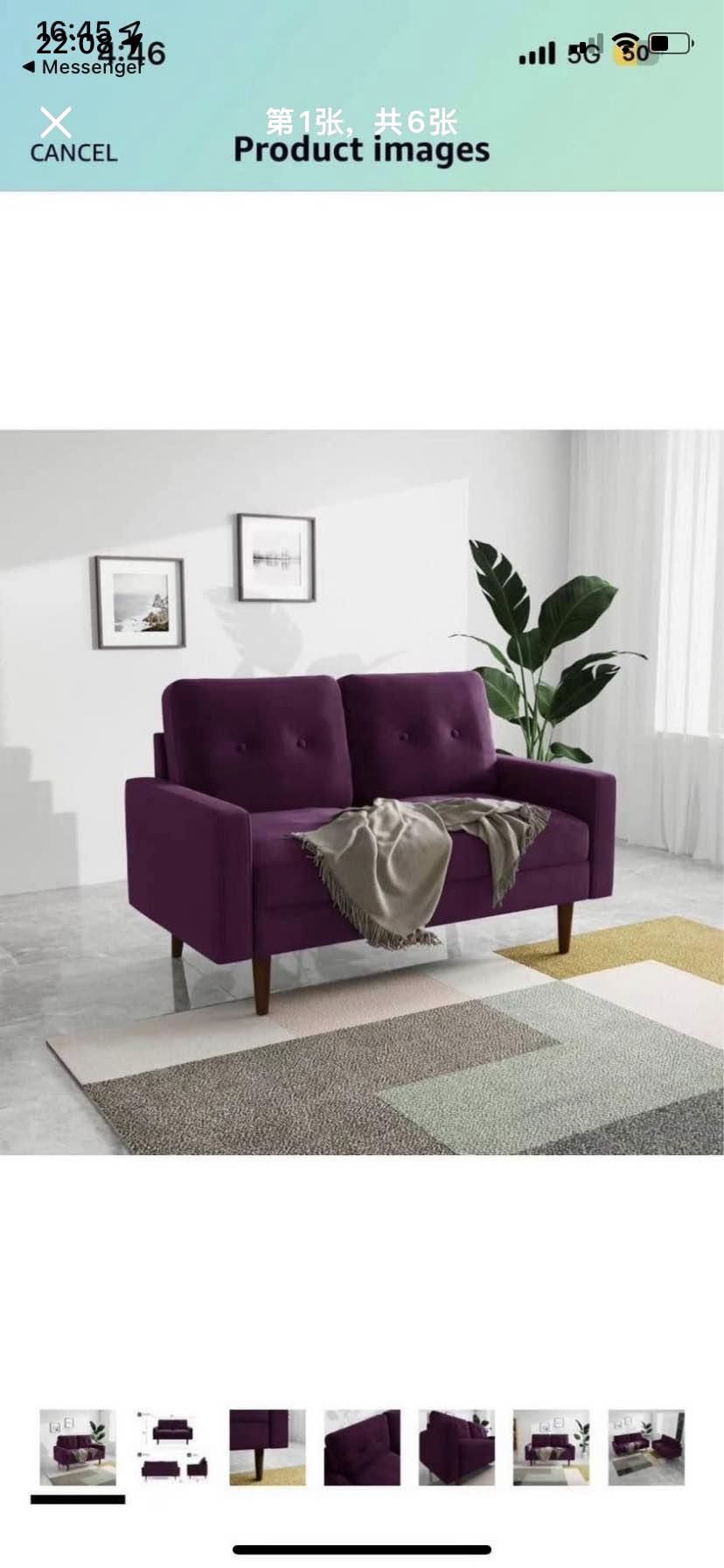 Velvet Loveseat, Mid-Century Modern Love Seat, Small Spaces Loveseats, Sofa Couch for Living Room Bedroom Office, Square Arms, Solid Wood Legs (58" Eg