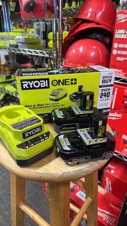 RYOBI ONE+ 18V Lithium-Ion Starter Kit with (1) 2.0 Ah Battery, (1) 4.0 Ah Battery, and Charger