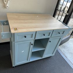 $180.00!! New Wooden Farmhouse Kitchen Island w/ Drop Leaf Countertop & Wheels Portable Rolling Island 