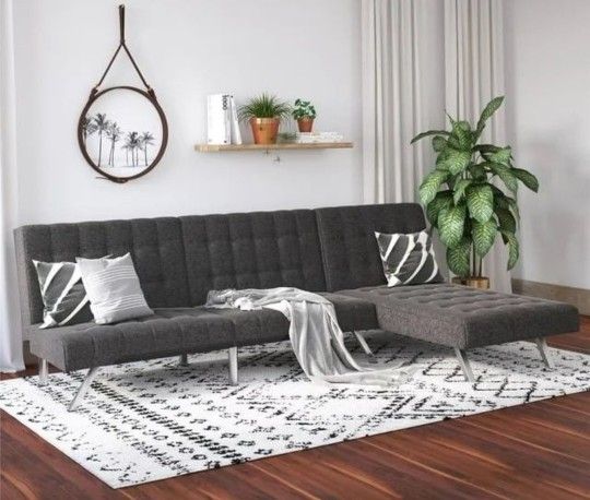 Foldable SOFA BED + CONVERTIBLE CHAISE LOUGER, GRAY LINEN