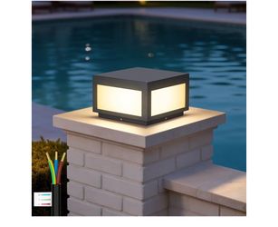 Pakedandun Outdoor Modern Post Light, 9.84" Square Hard Wired Pillar Lights, Grey Column Lighting 100-240V AC Waterproof LED 3000K Warm Posts Lamp Lan