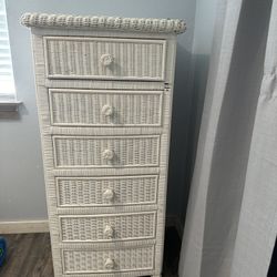 Tall Wicker Dresser With Six Drawers Good Condition