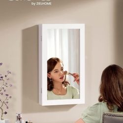 Lockable Jewelry Cabinet Armoire with Mirror, Wall-Mounted Space😊😊👗👗