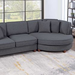 2-Piece Sectional Set XL RAF Chaise + LAF Sofa + 4 Accent Pillows  Color: Pewter.  💢  Bonito Seccional De 2 Piezas XL Color Gris Nuevo En Caja 