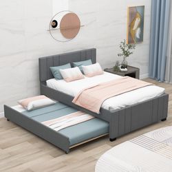 Euroco upholstered full bed platform with twin trundle