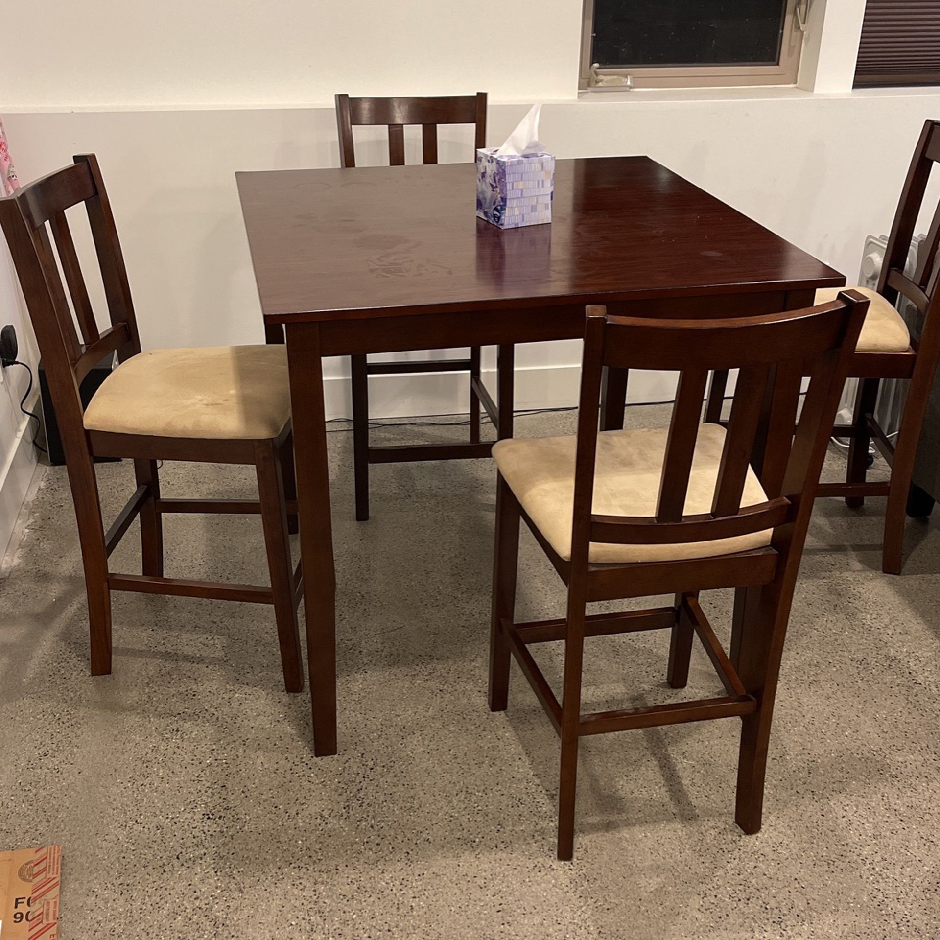 Tall Wood Dining Set (4 Chairs + Table)