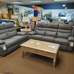 Brand New Power Real Genuine Leather Reclining Sofa Loveseat Set