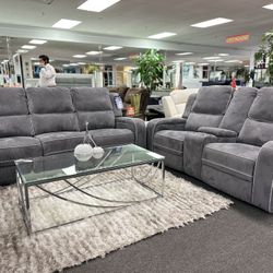 Beautiful PWR Reclining Sofa & Loveseat Furniture Set NOW 50% OFF Plus Get A Free 55” TV W/ Your Purchase (Grey & Brown Available)