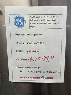 GE profile French Door Refrigerator $1499 And Only $29 Down