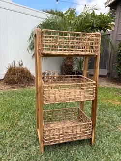 3-Tier Wicker Basket Storage Shelf
