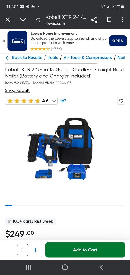 24 V XTR kobalt 21/8 Inches Nailer