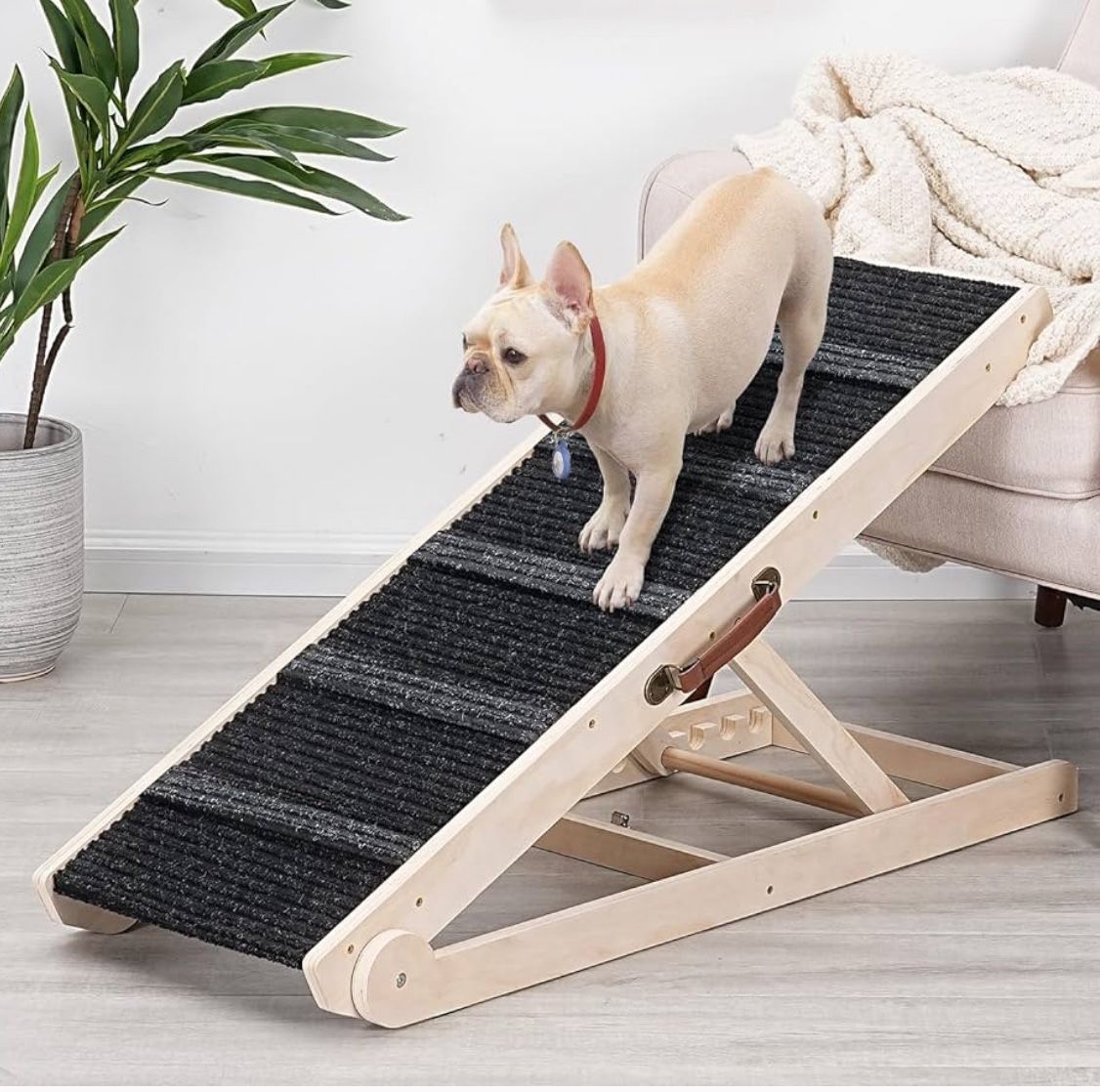 Wooden Adjustable Pet Ramp for All Dogs and Cats - Non Slip Carpet Surface and Foot Pads - 40" Long and Adjustable from 12” to 24” - Up to 200LBS - Fo