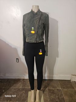 H&M blue sweater, guess jacket , black active wear