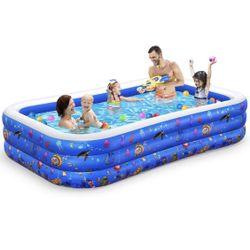 Family Inflatable Swimming Pool, 120" X 72" X 22" Full-Sized, Lounge Pool for Kids, Adult, Toddlers for Ages 6+, Outdoor, Garden, Backyard, Summer Wat