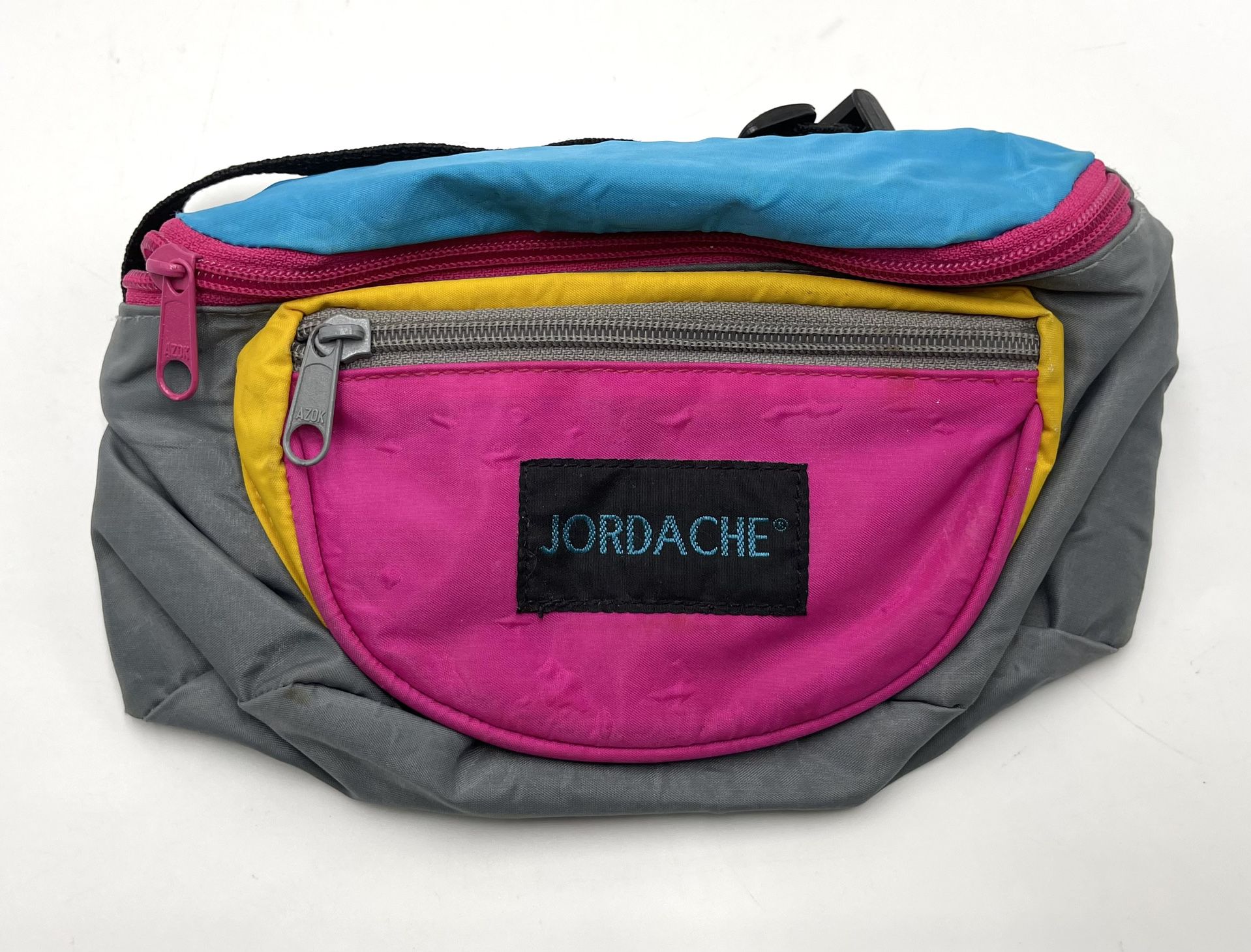 Vintage Jordache Basics Unisex Nylon Waist Fanny Pack Belt Bag 80s Teal Pink