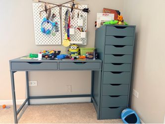 IKEA MICKE Desk + ALEX 9-Drawer Unit – Blue/Gray