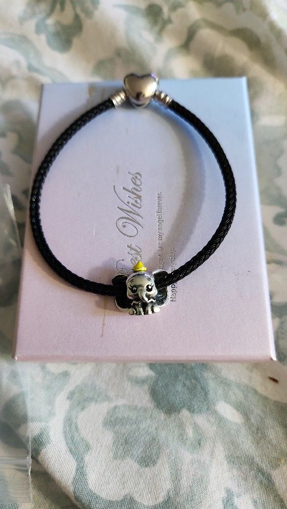 Brand New Leather Bracelet With Disney Dumbo Charm