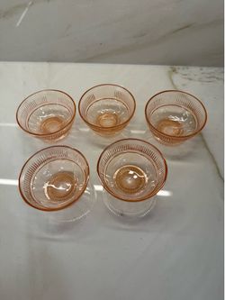 Vintage pink glass dessert/berry footed bowls.
